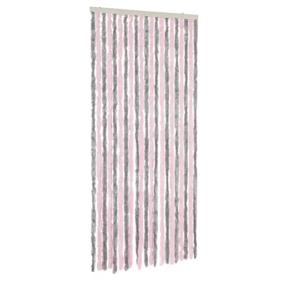 ezüstszürke és rózsaszín zsenília rovarfüggöny 90 x 220 cm