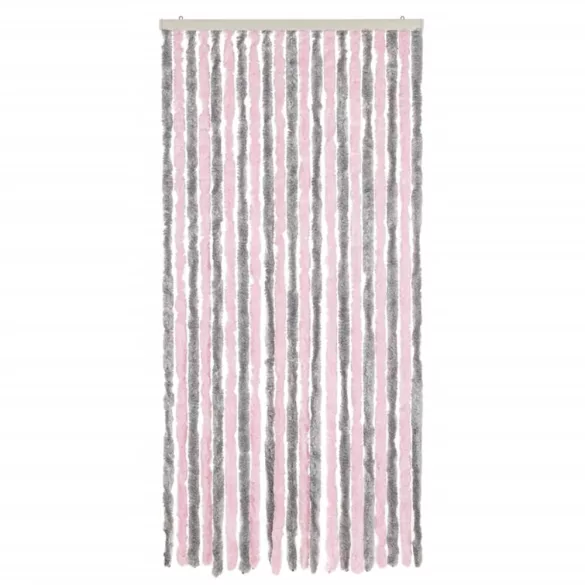 ezüstszürke és rózsaszín zsenília rovarfüggöny 100 x 230 cm