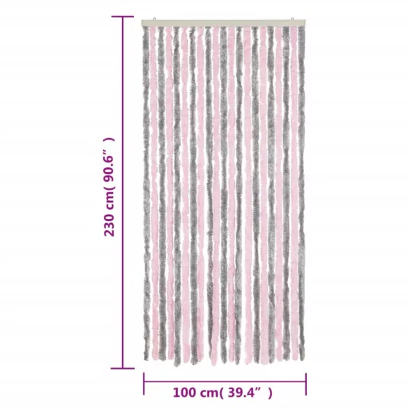 ezüstszürke és rózsaszín zsenília rovarfüggöny 100 x 230 cm