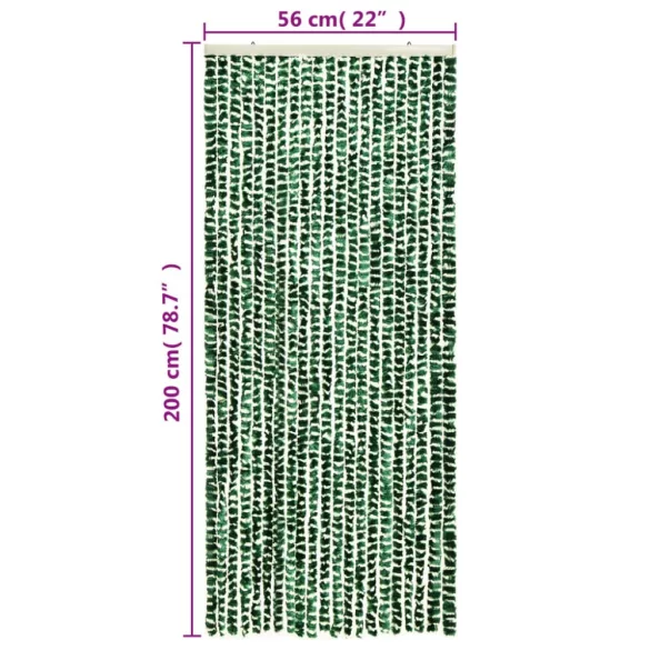 zöld és fehér zsenília rovarfüggöny 56 x 200 cm