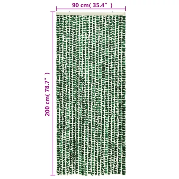 zöld és fehér zsenília rovarfüggöny 90 x 200 cm