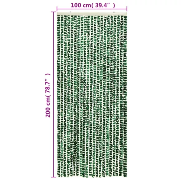 zöld és fehér zsenília rovarfüggöny 100 x 200 cm