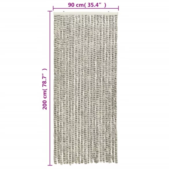világosszürke és sötétszürke zsenília rovarfüggöny 90 x 200 cm