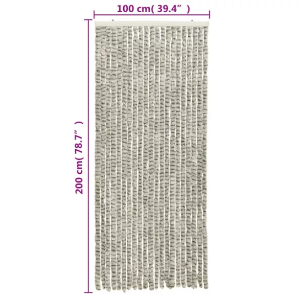 világosszürke és sötétszürke zsenília rovarfüggöny 100 x 200 cm