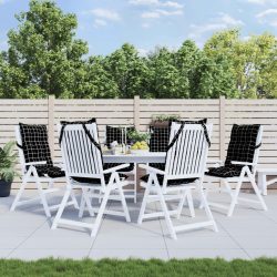   6 db fekete kockás oxford-szövet magas háttámlájú székpárna