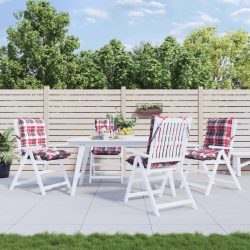   4 db piros kockás oxford szövet alacsony háttámlájú székpárna