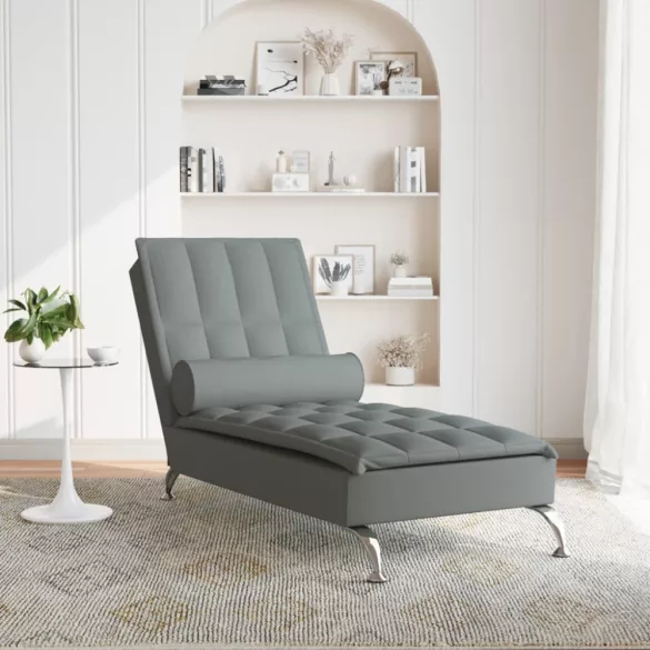 sötétszürke szövet masszírozó dívány hengerpárnával