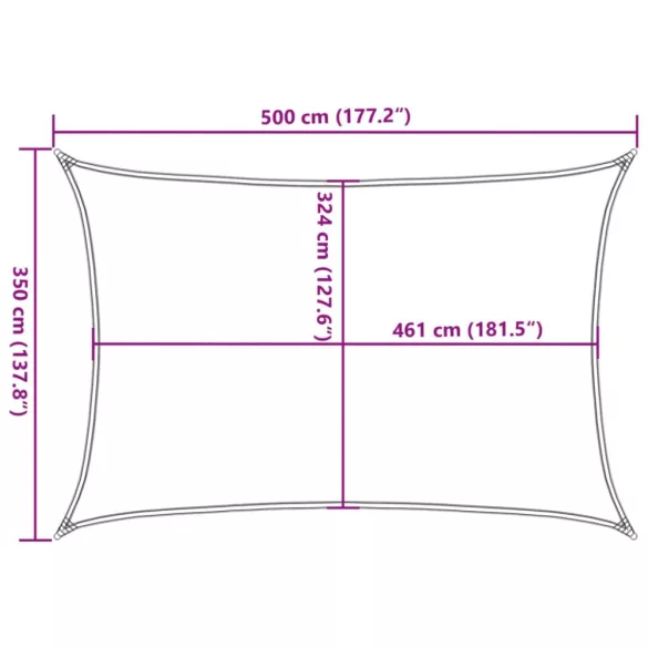 világosszürke 100% poliészter oxford szövet napvitorla 5x3,5 m