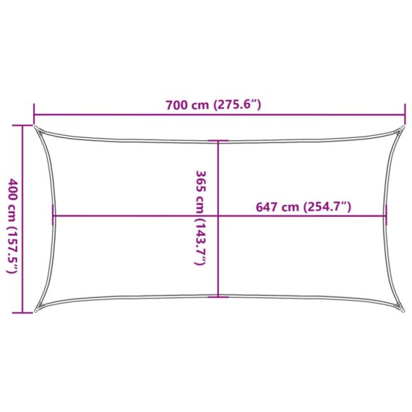világosszürke 100% poliészter oxford szövet napvitorla 7x4 m