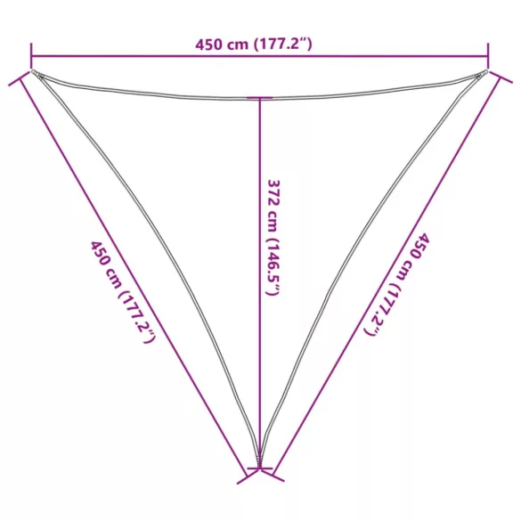 homokszínű 100% oxford szövet napvitorla 4,5x4,5x4,5 m