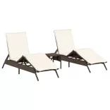 2 db barna polyrattan napozóágy asztallal