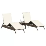 2 db barna polyrattan napozóágy asztallal