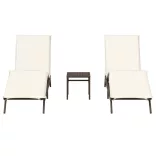 2 db barna polyrattan napozóágy asztallal