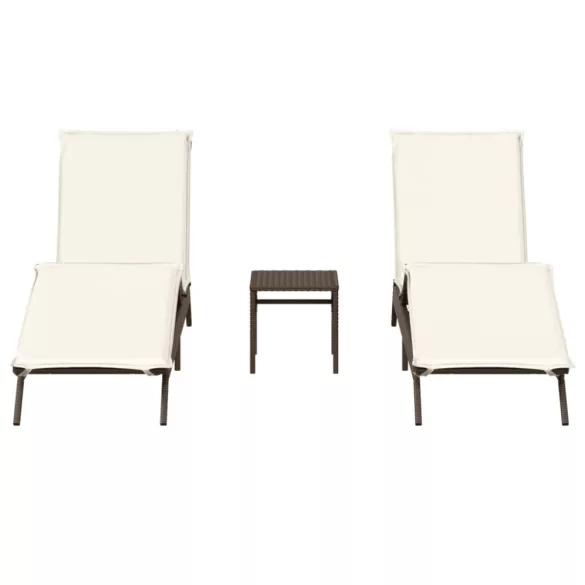 2 db barna polyrattan napozóágy asztallal