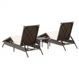 2 db barna polyrattan napozóágy asztallal
