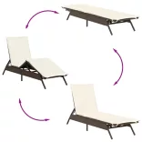2 db barna polyrattan napozóágy asztallal