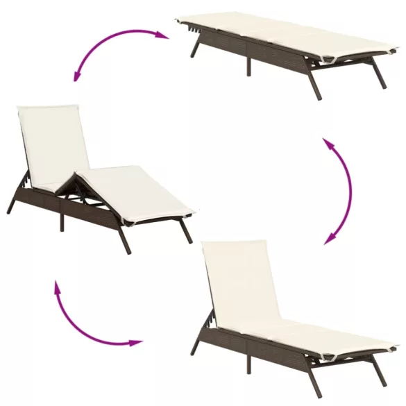 2 db barna polyrattan napozóágy asztallal