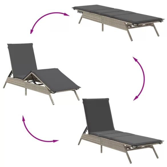 2 db világosszürke polyrattan napozóágy asztallal