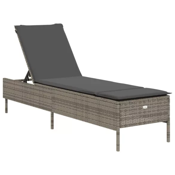 szürke polyrattan napozóágy párnával