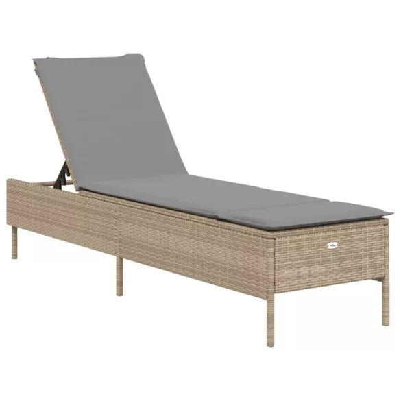 bézs polyrattan napozóágy párnával