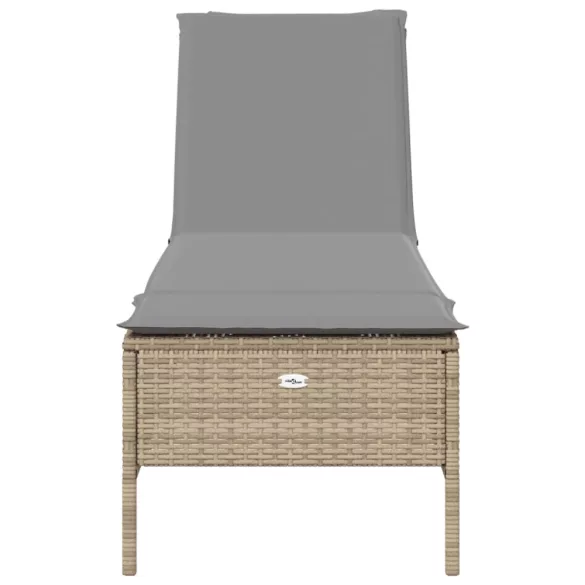 bézs polyrattan napozóágy párnával