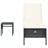 fekete polyrattan napozóágy asztallal és párnával