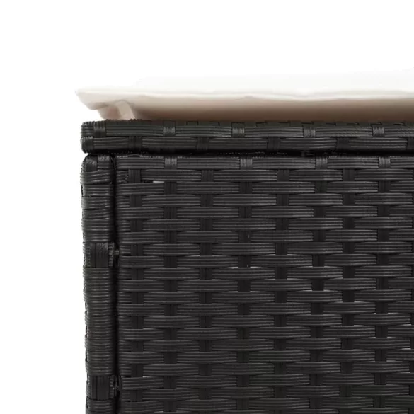 fekete polyrattan napozóágy asztallal és párnával