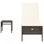 barna polyrattan napozóágy asztallal és párnával