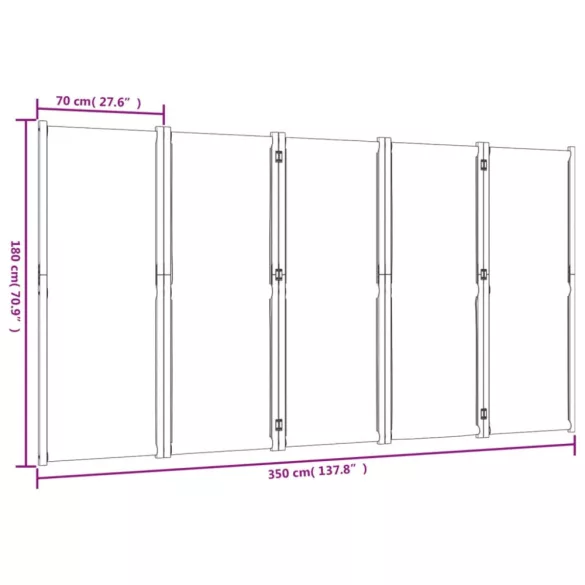 5 paneles tópszínű térelválasztó 350 x 180 cm