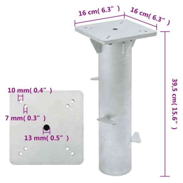 ezüstszínű acél beépített napernyő talp 16 x 16 x 39,5 cm