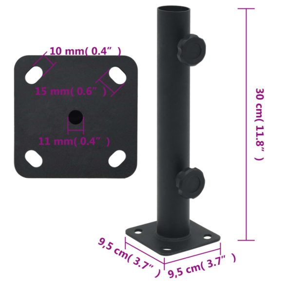 matt fekete acél napernyőtalp rúdhoz Ø32/34/38 mm