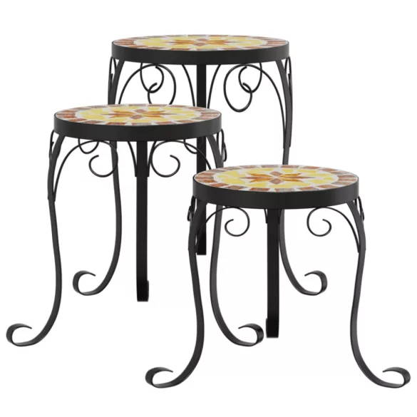 3 db terrakotta és fehér kerámia növényállvány