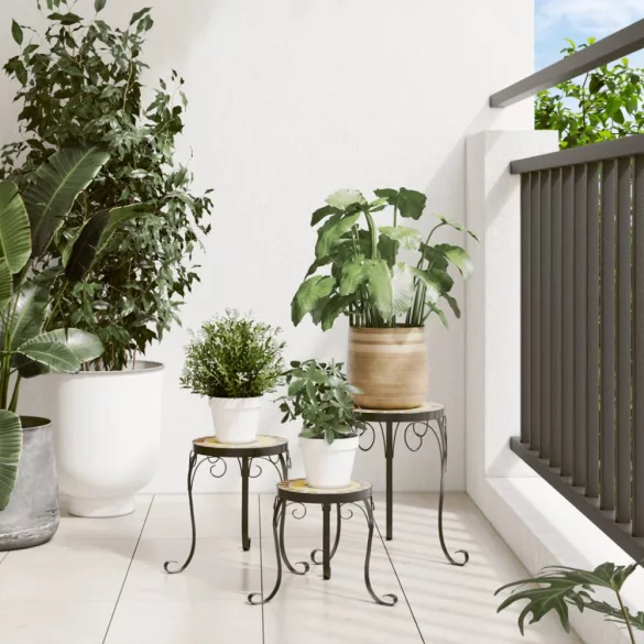 3 db terrakotta és fehér kerámia növényállvány