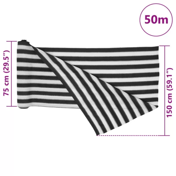 antracitszürke és fehér HDPE belátásgátló háló 1,5x50 m 75 g/m²