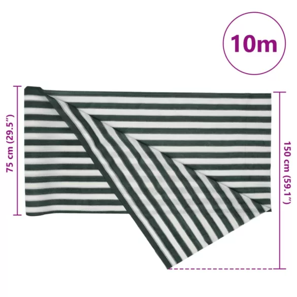 zöld és fehér HDPE belátásgátló háló 1,5 x 10 m 150 g/m²