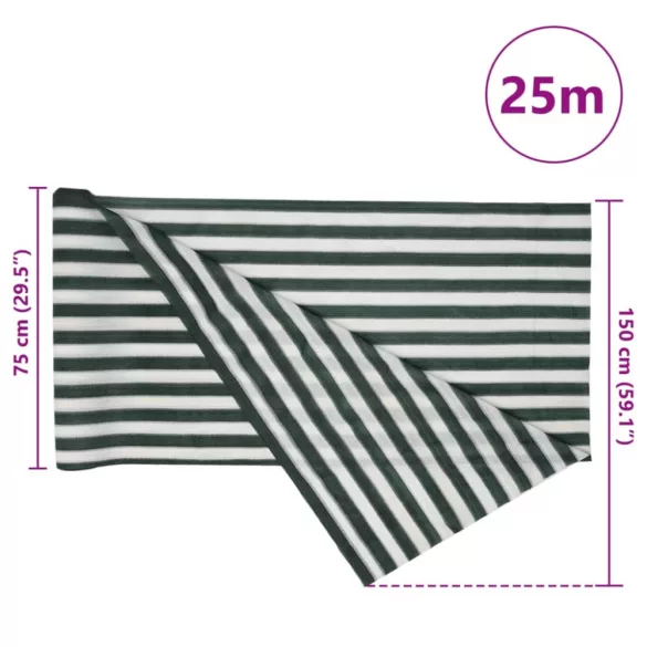 zöld és fehér HDPE belátásgátló háló 1,5 x 25 m 150 g/m²