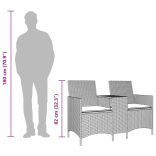 2 személyes fekete polyrattan kerti kanapé asztallal / párnával