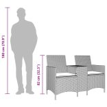 szürke polyrattan 2 személyes kerti kanapé asztallal, párnákkal