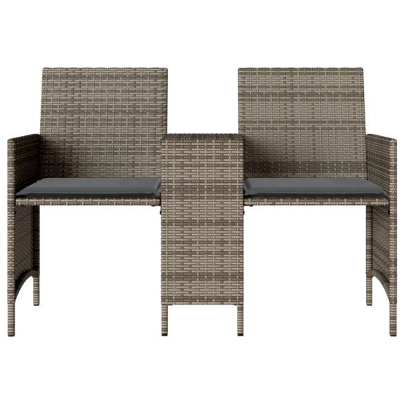 2 személyes szürke polyrattan kerti kanapé asztallal/székkel