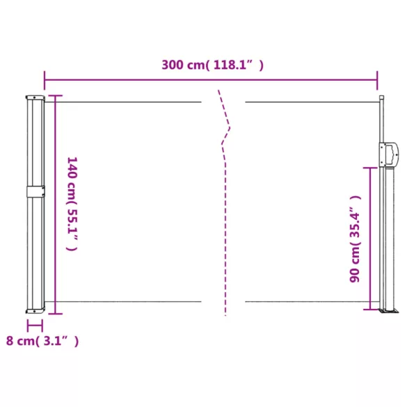 krémszínű kihúzható oldalsó napellenző 140 x 300 cm