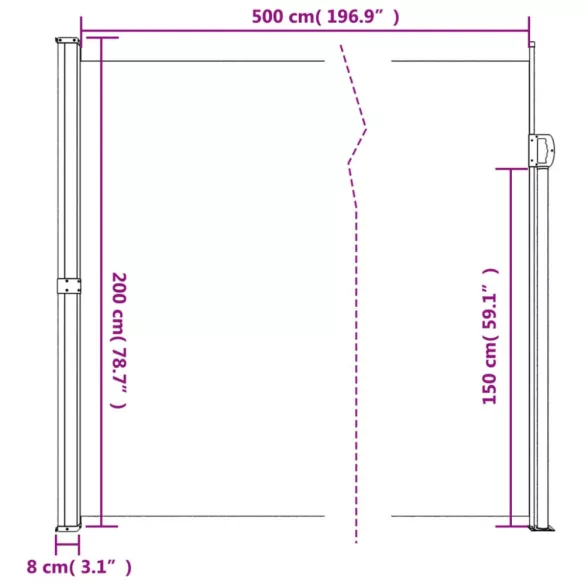 bézs behúzható oldalsó napellenző 200 x 500 cm
