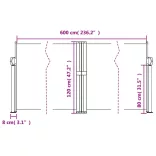 antracitszürke behúzható oldalsó napellenző 120 x 600 cm