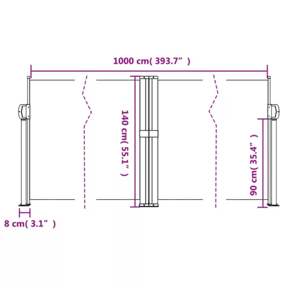 antracitszürke behúzható oldalsó napellenző 140 x 1000 cm