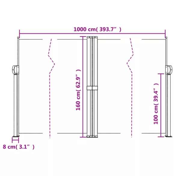 antracitszürke behúzható oldalsó napellenző 160 x 1000 cm