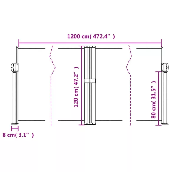 kék behúzható oldalsó napellenző 120 x 1200 cm