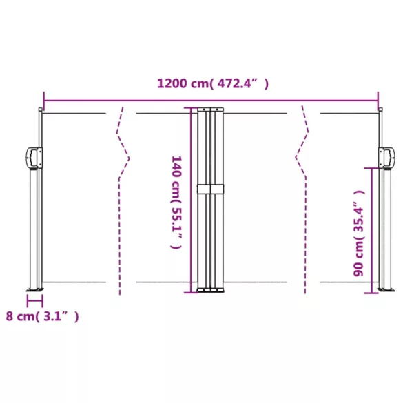 krémszínű behúzható oldalsó napellenző 140x1200cm