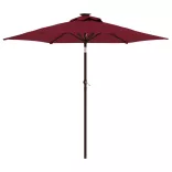bordóvörös kerti napernyő LED-del és acél rúddal 225x225x212 cm
