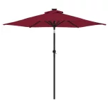 bordóvörös kerti napernyő LED-del és acél rúddal 225x225x212 cm