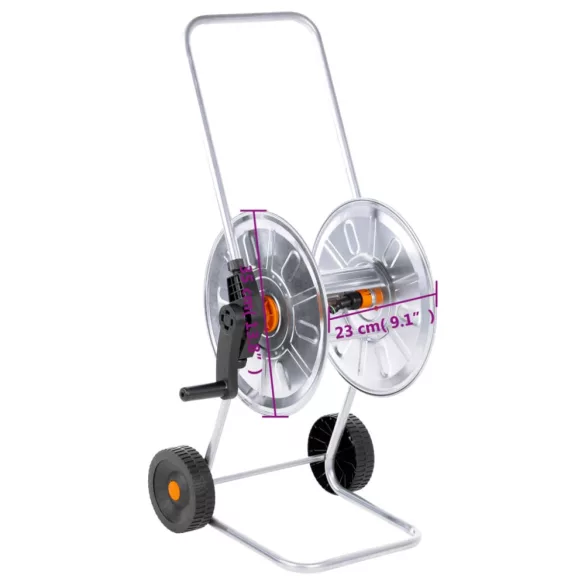 acél kerekes tömlődob 50 m 1/2-es vagy 35 m 3/4"-es tömlőhöz"