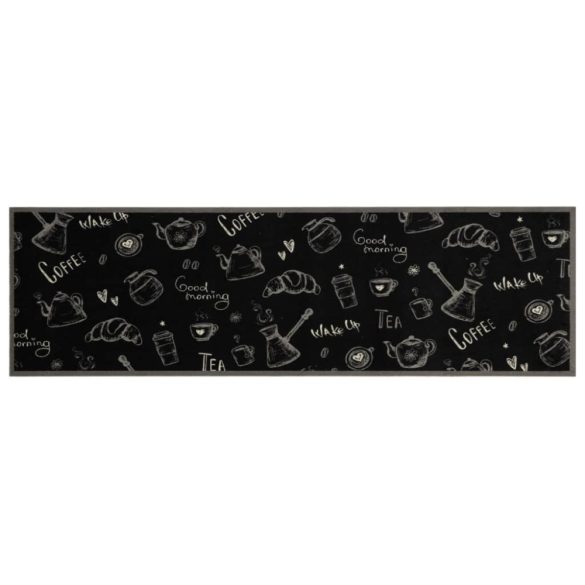 fekete reggeli mintás mosható bársony konyhaszőnyeg 45x150 cm